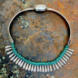 Vintage Handmade Sterling & Turquoise Bead Necklace From Taxco, Mexico